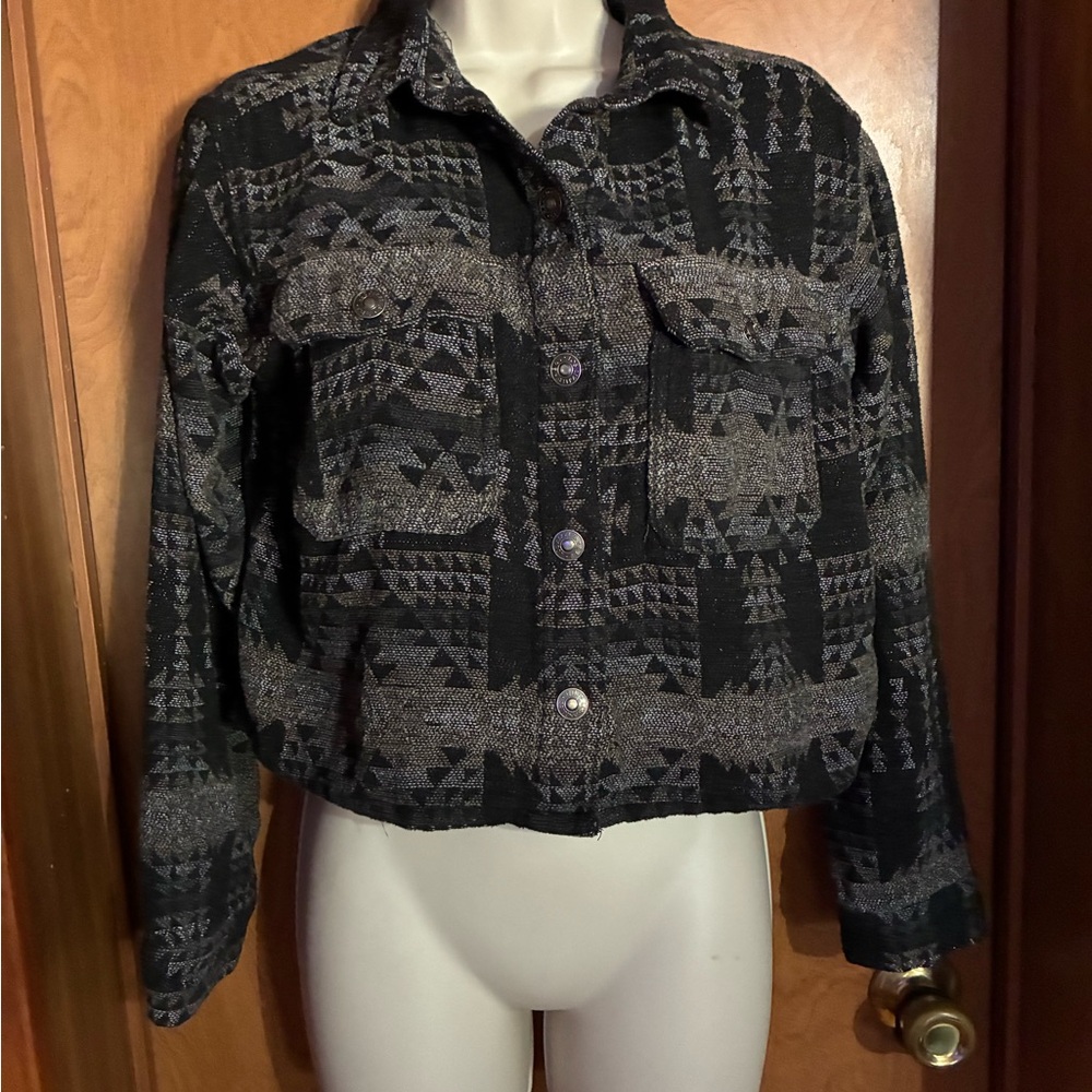 Bbj Black And Gray Patterned Jacket Small - image 1